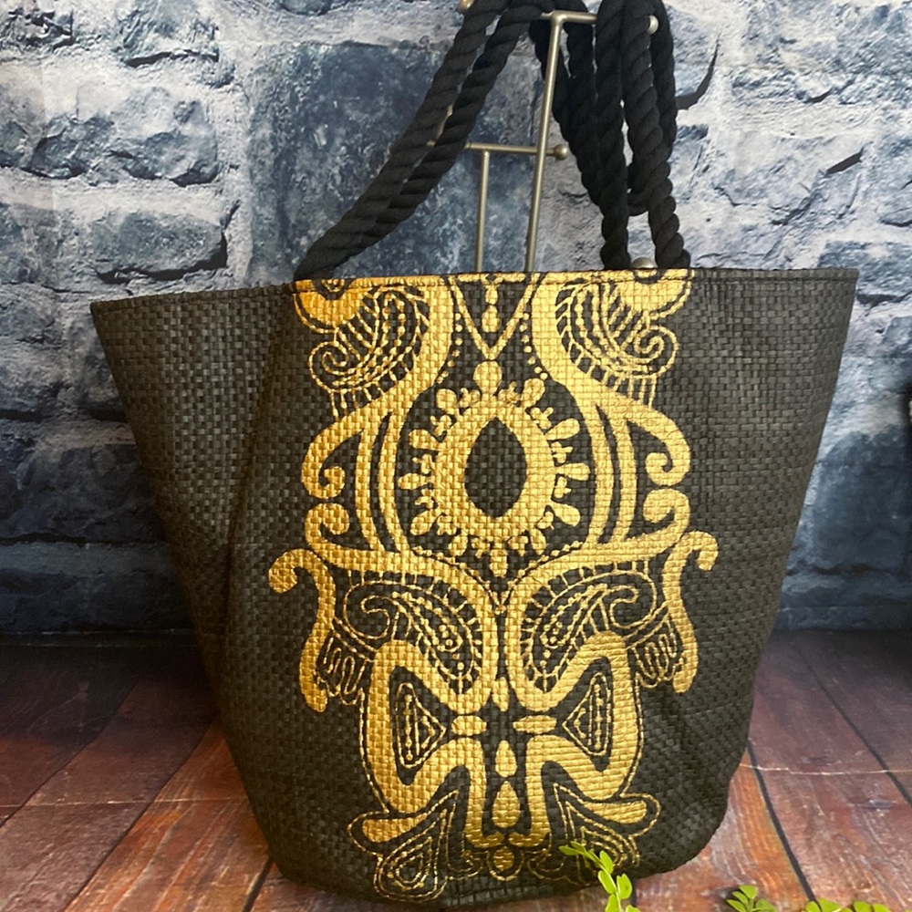 Laura Geller Rope Handle Tote Bag with Artwork detail front